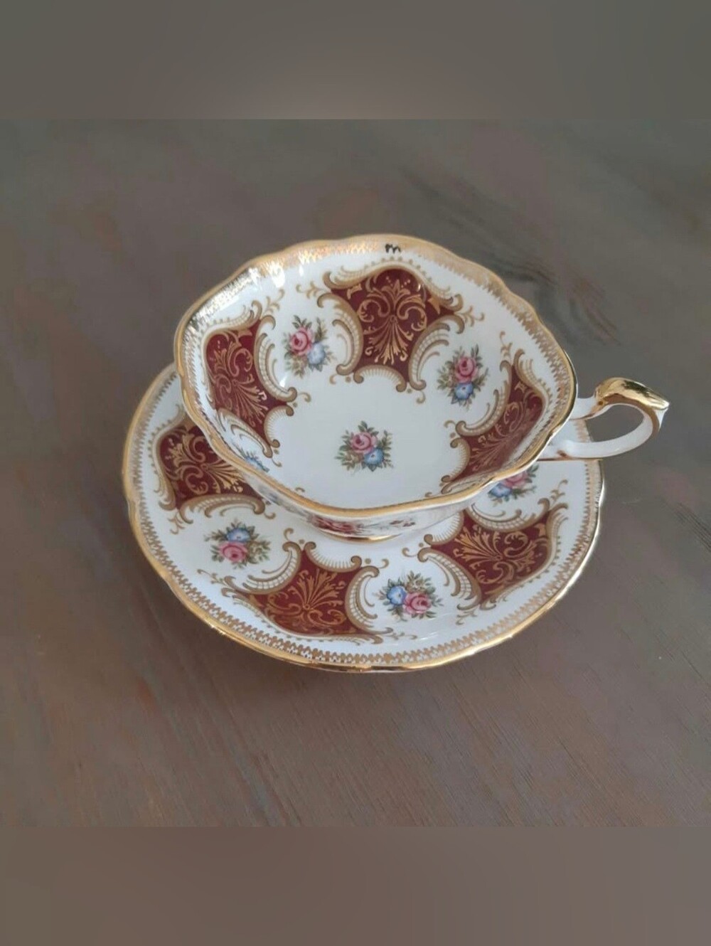 Vintage Paragon Appointment Bone China Burgundy Rose Panel Teacup